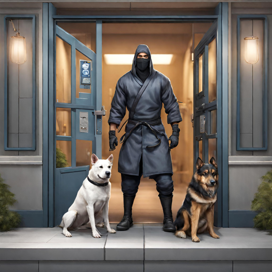 A ninja vet blocking access